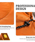 Warm Weather Sleeping Bag For Outdoors Portable Waterproof And Lightweight With Compression Sack Ultra Comfortable For Camping Backpacking And Hiking 83 X 30 Inches Fits Adults Orange with close-up of stitching and drawstring design for secure fit.