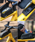 Slim Fit Bike Top Tube Bag Waterproof IPX4 Magnetic Closure Frame Pouch For Road And MTB, mounted with anti-slip straps, 0.6L capacity