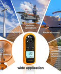 Handheld Anemometer Wind Meter With Temperature Readout, orange digital wind gauge for wind power, offshore and HVAC use