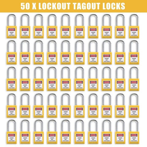 Heavy Duty Shop Grade Lockout Tagout Kit With Keyed Different Yellow Safety Padlocks And Tags For Electrical Breaker Plug Lockout Station Crew Tested Gear That Actually Stays On The Job