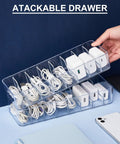 Hand holding a 2 Pack Cable Organizer Box with 20 Wire Ties, showing adjustable compartments and clear storage for cables.