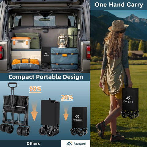 Collapsible Wagon Cart Foldable 150L Capacity And 360Lbs Load Portable Wagon with compact design and one-hand carry feature