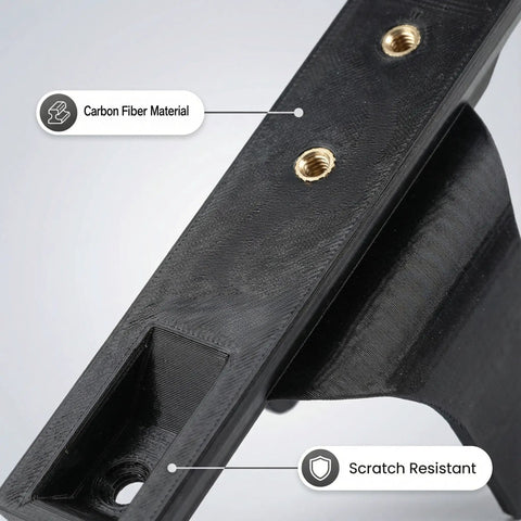 Detailed view of Arca-Swiss Quick Release Plate for P1000 and P1100 cameras, showing carbon fiber material and scratch-resistant finish.