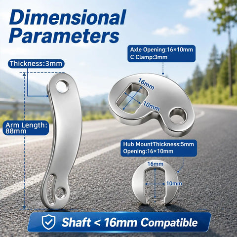 Two Pack Universal M16 Torque Arm Conversion Kit For E Bike Hub Motor Installations Front Or Rear Heavy Duty Bike Maintenance Tool For Adult Electric Bicycles Includes 86mm Arm 16x10mm Clamp Openings 3mm Arm Thickness, stainless steel