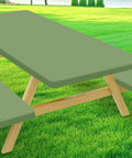 Stretchy Picnic Table Cover With Bench Covers For 6 Foot Rectangular Tables Elastic Fitted Spandex Tablecloth Washable Outdoor Patio Gear For Backyard Hangouts Sage Green 30x72 in use on grass