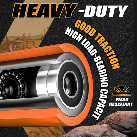 Heavy Duty Electric Skates For Industrial Machine Moving With Dual Straight Aux Wheels, 360° Multi-Ton Cargo Roller Setup close-up of durable wheel bearing.