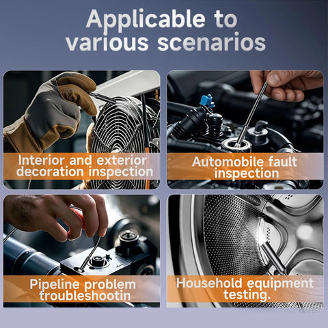 Handheld Borescope Camera With Built-In 4.3 Inch Display, 1080P Snake Camera, 16.5 Ft Cable, 8 LEDs, IP67 Waterproof, 1800mAh Battery, No Phone Needed, Perfect For Automotive, Plumbing, HVAC, And Wall Inspections. in use for automotive, pipe, and appliance inspection