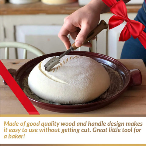 Straight Fire Sourdough Lame Scoring Blade Next Level Dough Cutting Knife For Artisan Bread Making scoring dough in a bowl.