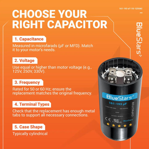 UL Certified 161-193 UF Round Motor Start Capacitor 125 VAC Replacement For Single Phase Pool Pump Or Well Pump CD60 Run Cap