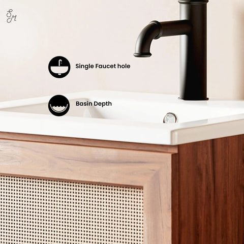 Close-up of 18 Inch Ceramic Square Vanity Sink Top With Integrated Bowl, Top Mount Install, Scratch Resistant Non Porous Ceramic