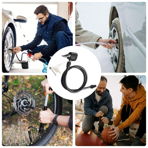 Heavy Duty Universal Air Pump Hose Extension With Leak Free Double Layer Material Versatile Valve Adapter Keeps Knot Free Ensuring Solid Performance Easy Storage Handle car tire, bike, and ball inflation