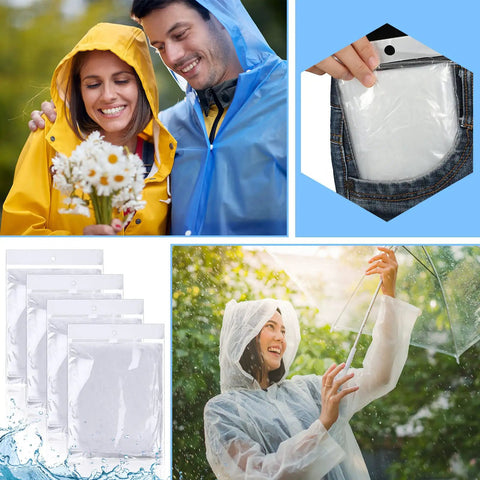 100 Pack Hooded Adult Rain Ponchos Disposable Bulk Plastic Rain Gear For Men And Women White Emergency Raincoats images