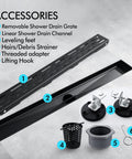 Accessories of Dope Rectangular 36 Inch Matte Black Shower Drain With Removable Brickwork Pattern Grate Brushed 304 Steel Floor Drain