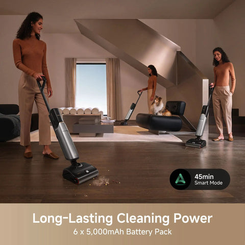 Zero Drama Cordless Wet And Dry Vacuum Cleaner Killing Sticky Messes With 20000Pa Suction, Tangle Free Rollers in living room.
