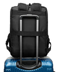 Vintage Laptop Backpack With USB Charging Port for Men and Women, black, on luggage handle, fits 15.6 inch laptops