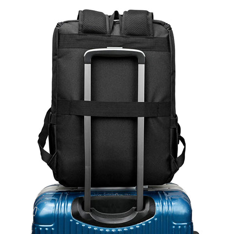 Vintage Laptop Backpack With USB Charging Port for Men and Women, black, on luggage handle, fits 15.6 inch laptops