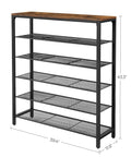 Ditch The Closet Mess With This Giant Shoe Rack Featuring Adjustable Metal Mesh Shelves For Entryway Or Mudroom Park Dozens Of Daily Kicks Rustic Brown Storage Unit, 5-tier adjustable metal mesh shoe rack with rustic brown finish.