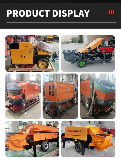 Heavy Duty Portable Concrete Pump Hydraulic Cement And Mortar Line Machine providing various pump models in display.