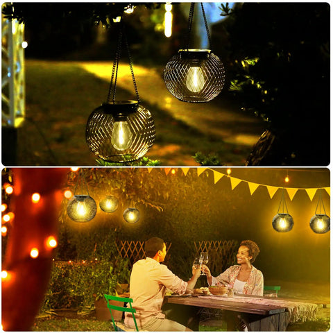 Auto On Solar Lanterns For Outdoors Upgraded Hanging Garden Lights Metal Waterproof Lanterns For Yard Patio Pathway Decor