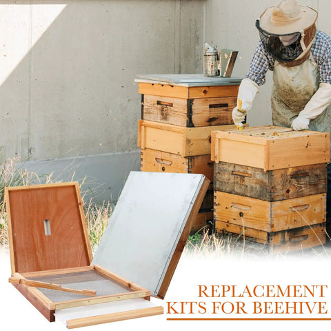 Beekeeper working with Two Pack Beehive Parts Kit For 10 Frame Hives With Telescoping Top Cover And Inner Cover