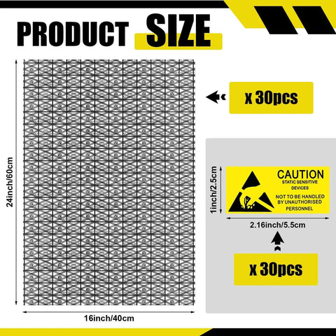 Bulk 30 Pack Extra Large 40x60 Cm ESD Anti Static Bags With Labels Open Top Shielding Product Size Diagram