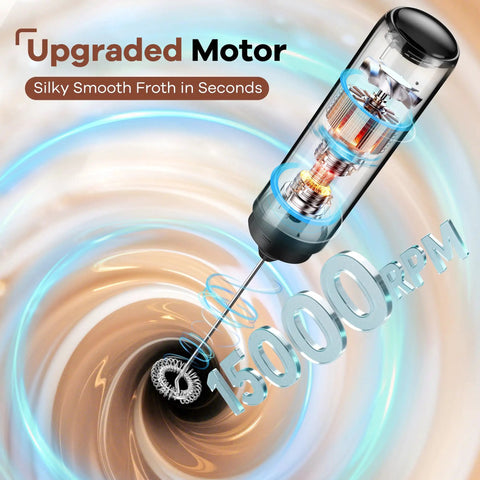 Rechargeable Milk Frother Handheld Wand For Coffee And Lattes Electric Whisk With Cover Quick 15000 RPM Foam Maker