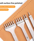 Leather Hole Punch Tool Set With Pricking Iron And Diamond Stitching Chisel, 3mm 4mm 5mm 6mm Spacing, Includes 1/2/4/6 Prongs
