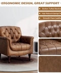 Faux Leather Accent Chair with Button Tufting, Brown Upholstery, Retro Modern Vibe, Sturdy 440 Lb Weight Capacity for Living Room
