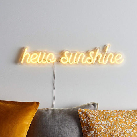 Lit Hello Sunshine Neon Yellow LED Sign Wall Light With 24 Inch Neon Flex Featuring 229 Yellow LEDs