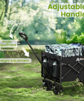 Lightweight Foldable Wagon With 360 Degree Wheels And Flexible Handle, 220 lb Load Capacity, Collapsible Cart displayed outdoors