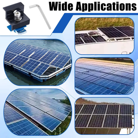 Hella Rugged Solar Panel End Clamps 20 Piece Set For Standard Unistrut Aluminum Rails with hardware on solar panel installations.