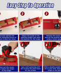 Instructions for using Upgraded Aluminum Alloy Door Hinge Jig Kit For Router Pro Grade Mortise Template, showing steps for precise hinge installation.