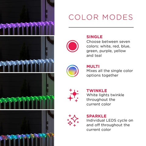LED Rope Lights 25ft Color Changing RGB Indoor Outdoor Flexible Linkable Durable Clear Rope Lighting color modes guide