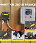 Beefy 300A DC Circuit Breaker Switch Manual Reset for 12-24V Systems installed with red wires highlighting features.