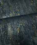 Top Shelf Natural Cork Wall Covering In Dope Navy Blue With Shiny Gold Metallic Vibes Solid Removable Washable Texture Heavy Duty Unpasted Game Changer Basement Ready Upgrade 3 Ft By 24 Ft Roll, close-up detail of navy blue and gold cork surface.