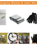 Emergency blanket and labor gloves for Sixteen In One Bicycle Repair Toolkit With Tire Patch Kit, chain repair wrench included.