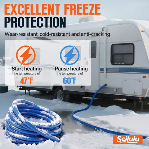 Scilulu 30ft heated RV water hose, blue, freeze protection to -45°F, lead-free & BPA-free