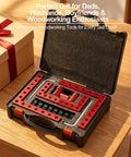 8 Pack Shop Tough Corner Clamps For Woodworking Hold Snug Snap Square Joints With Dead On 90 Degree Right Angle Alignment in tool case.