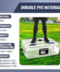 Person standing on 50 Gallon Collapsible Water Storage Bladder With Spigot For Emergency Prep, PVC material, outdoors