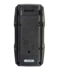 Back view of Dm6410 8 Function Digital Multimeter With Large LCD Display And Data Hold, showing model information and certification labels.