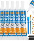 All In One Clear Shoe Glue Kit With 5 Tubes Of 15Ml Each, Instant Bond Quick Fix Waterproof Adhesive, brush, spreader, bands visible