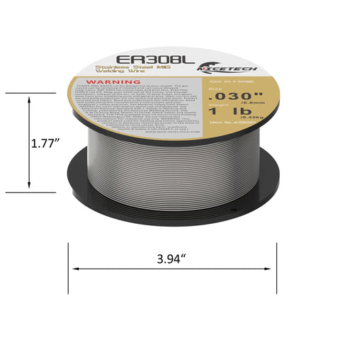 ER308L Stainless Steel MIG Welding Wire .030 Inch Diameter, 1 Pound Spool, All Position Welds, Stable Arc
