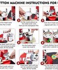 Instruction diagram for All In One Button Maker Kit With 25mm 32mm And 58mm Molds Interchangeable Press 300 Button Fittings Circle Cutter And Cutting Mat