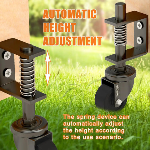 2 Inch Gate Caster Wheel For Wooden Gates, 360 Degree Swivel, Spring Loaded, automatic height adjustment feature