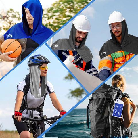 3 Pack Cooling Hoodie Towels For Neck And Face With UPF 50 Sun Protection and Instant Cooling Ice Towels in various outdoor settings