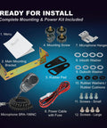 Mounting kit for Beefy High Power 10 Meter Amateur Radio Transceiver with microphone, bracket, screws, and cables.
