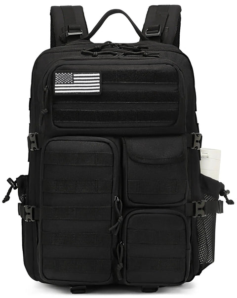 Rugged Tactical Backpack 25L 30L 35L 45L Waterproof Outdoor Daypack With Molle Gear And Multiple Pockets for versatile use, black.
