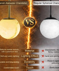 Comparison of 10 in Alabaster Wall Sconces Set of Two, Natural Marble Globe Wall Light vs Regular Spherical Chandelier.