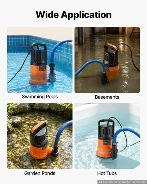 Rock Solid Submersible Water Pump 1 Horsepower 4300 Gallons Per Hour used in swimming pools, basements, garden ponds, and hot tubs.