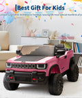 Pink Licensed 24V Kids Ride On Truck Two Seater With Parent Remote Control Three Speed Modes, indoors on carpet.